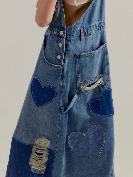We The Free Denim - We The Free Blue Patchwork Heart Denim Overall dress